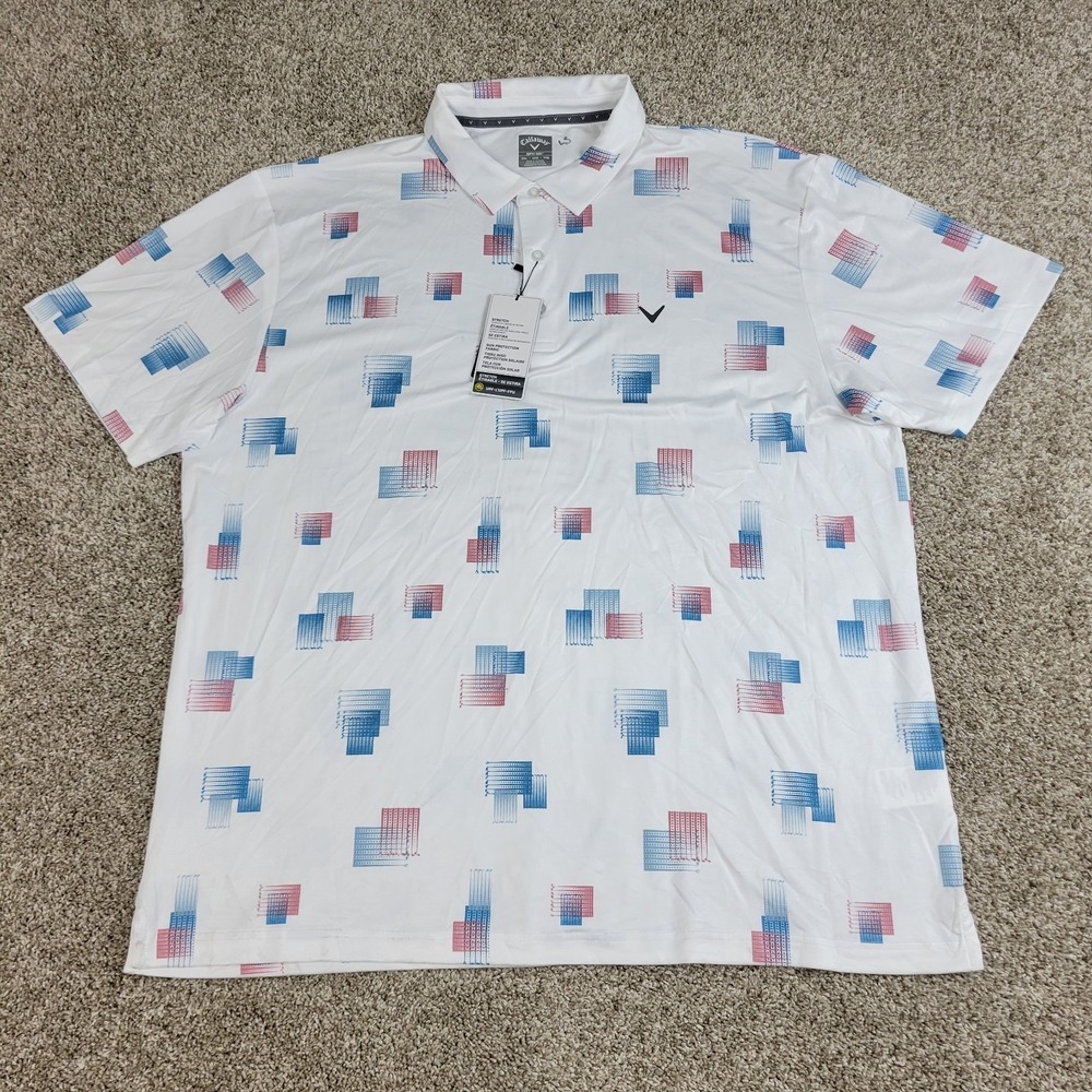 NWT Callaway Mens 2XL White Red Blue AOP Performance Stretch Golf Polo SS - Picture 2 of 6